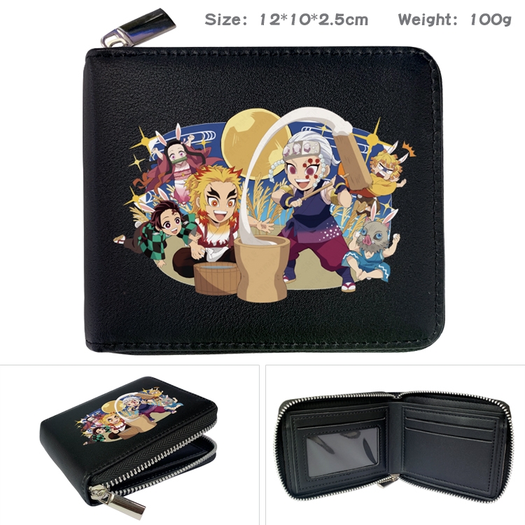 Demon Slayer Kimets Anime zipper black leather half-fold wallet 12X10X2.5CM 100G  4A