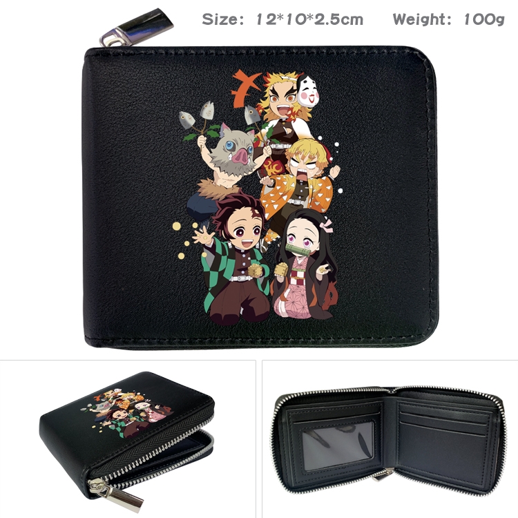 Demon Slayer Kimets Anime zipper black leather half-fold wallet 12X10X2.5CM 100G 2A