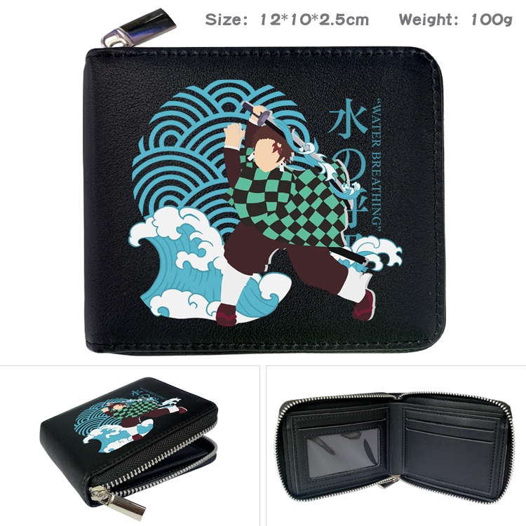 Demon Slayer Kimets Anime zipper black leather half-fold wallet 12X10X2.5CM 100G  9A