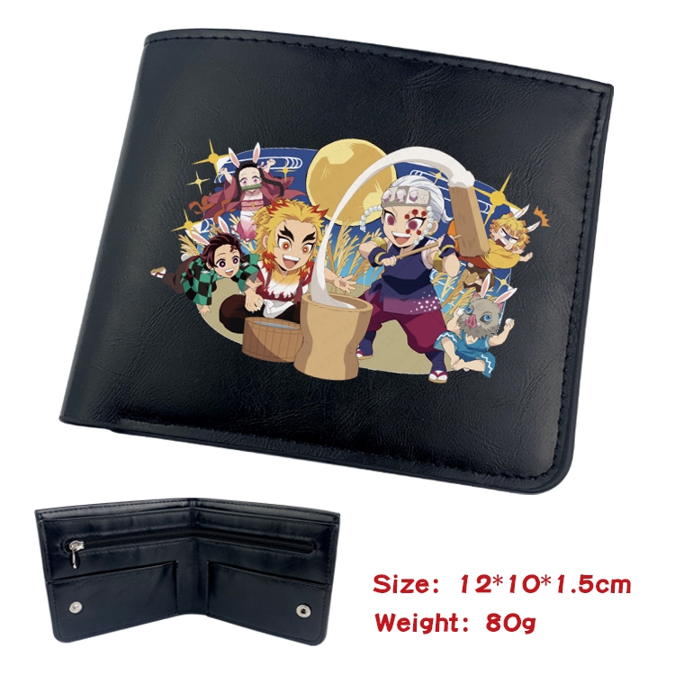 Demon Slayer Kimets Anime inner buckle black leather wallet 12X10X1.5CM 