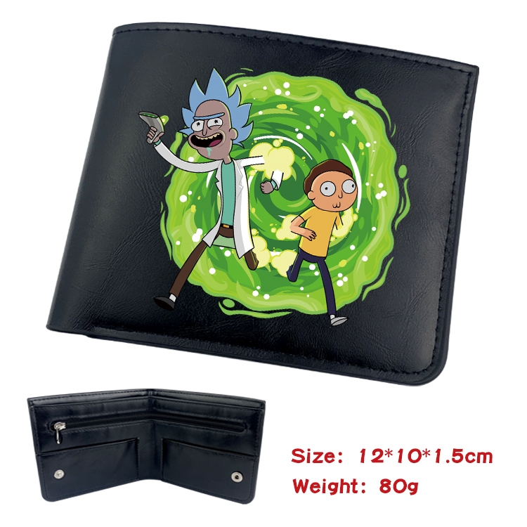 Rick and Morty Anime inner buckle black leather wallet 12X10X1.5CM  