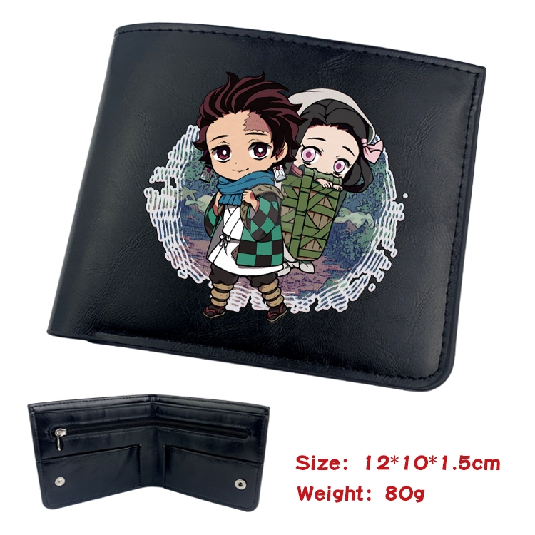 Demon Slayer Kimets Anime inner buckle black leather wallet 12X10X1.5CM
