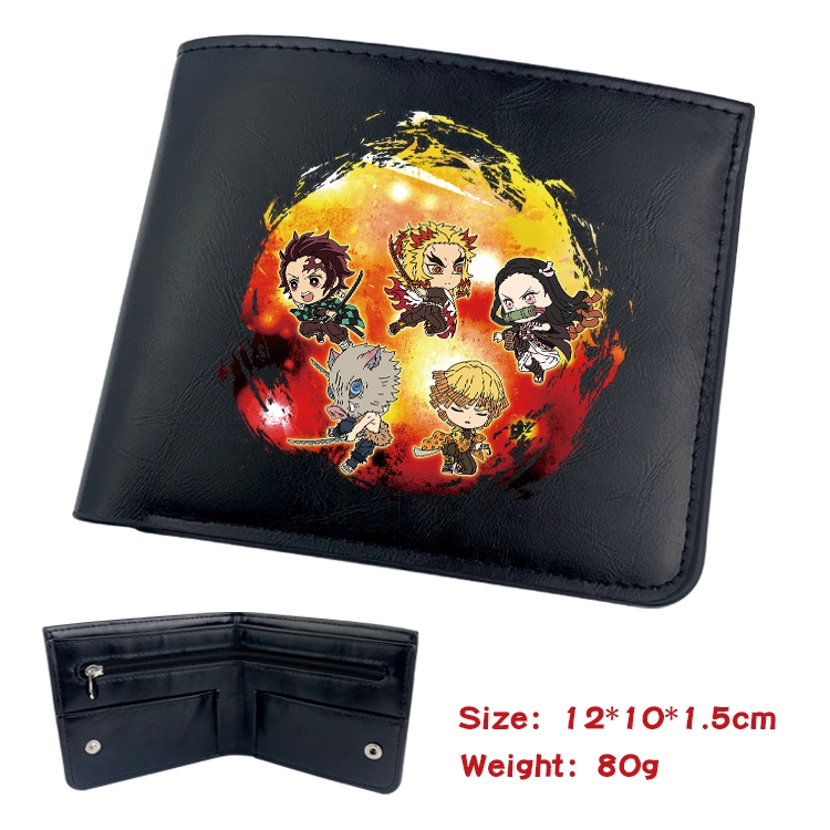 Demon Slayer Kimets Anime inner buckle black leather wallet 12X10X1.5CM