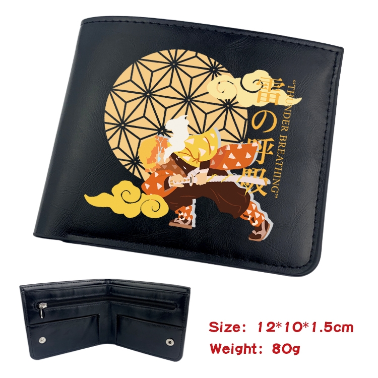 Demon Slayer Kimets Anime inner buckle black leather wallet 12X10X1.5CM