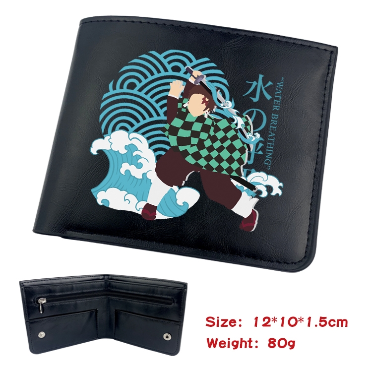 Demon Slayer Kimets Anime inner buckle black leather wallet 12X10X1.5CM