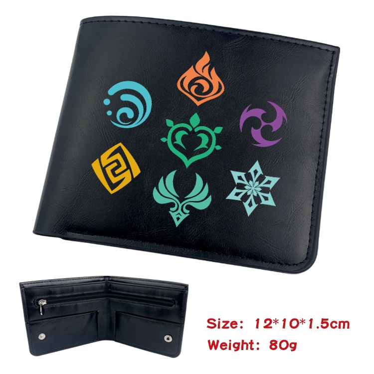 Genshin Impact  Anime inner buckle black leather wallet 12X10X1.5CM
