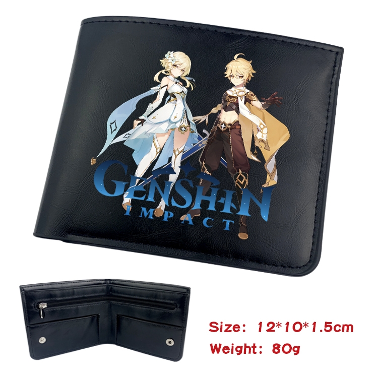 Genshin Impact  Anime inner buckle black leather wallet 12X10X1.5CM