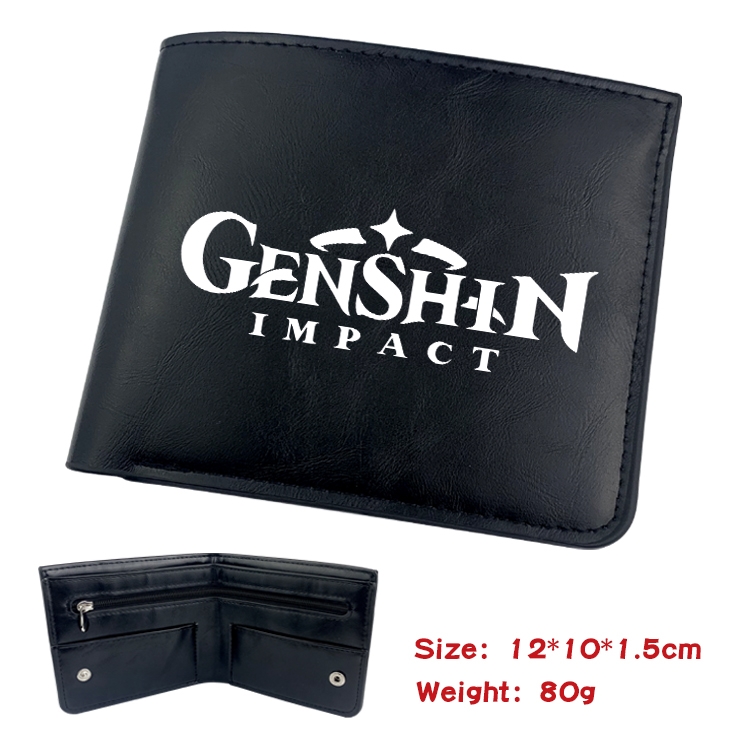 Genshin Impact  Anime inner buckle black leather wallet 12X10X1.5CM