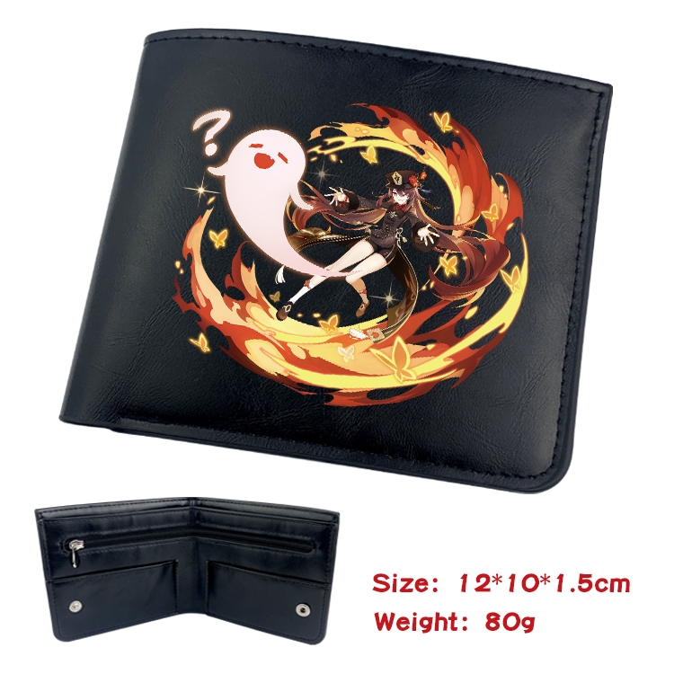 Genshin Impact  Anime inner buckle black leather wallet 12X10X1.5CM