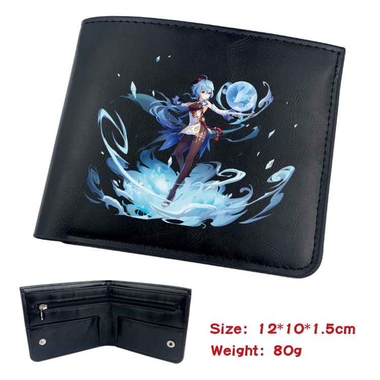Genshin Impact  Anime inner buckle black leather wallet 12X10X1.5CM