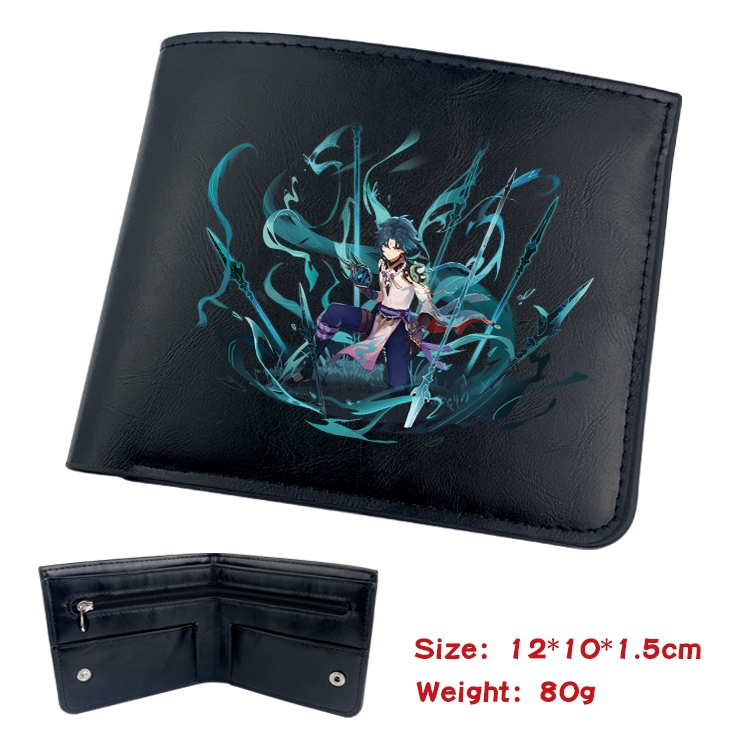 Genshin Impact  Anime inner buckle black leather wallet 12X10X1.5CM