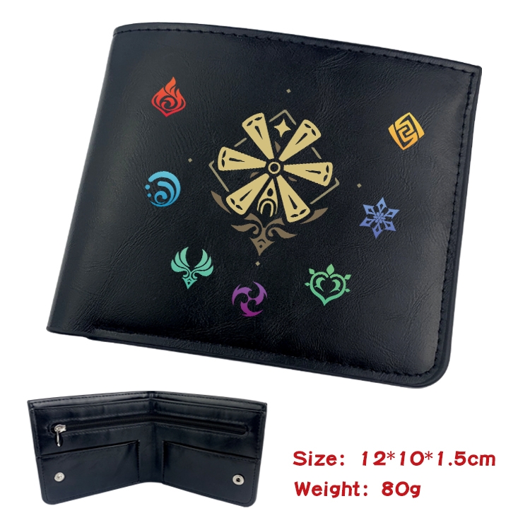Genshin Impact  Anime inner buckle black leather wallet 12X10X1.5CM