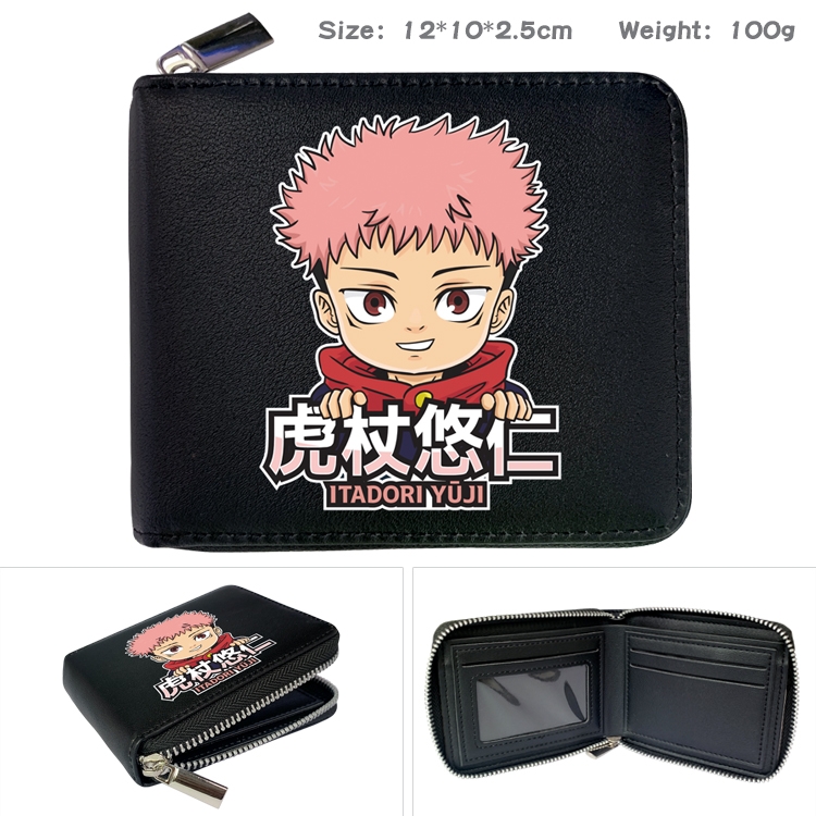 Jujutsu Kaisen Anime zipper black leather half-fold wallet 12X10X2.5CM 100G  1A