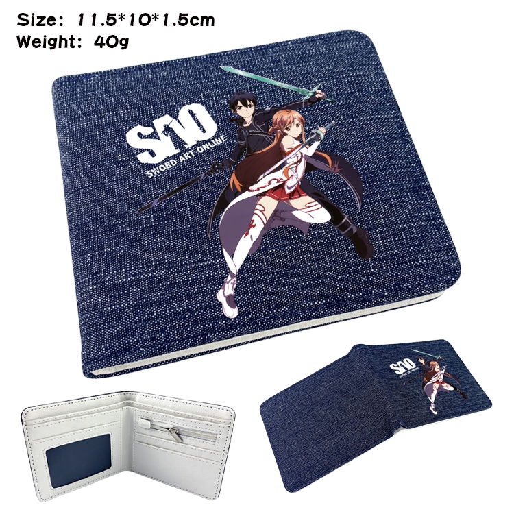 Sword Art Online Anime Peripheral Denim Folding Wallet 11.5X10X1.5CM 40g