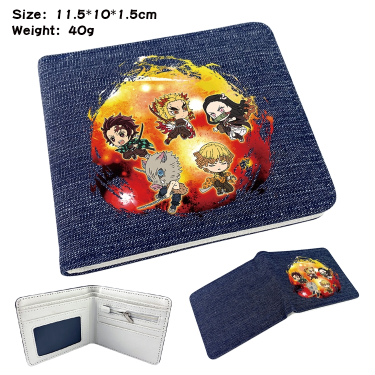 Demon Slayer Kimets Anime Peripheral Denim Folding Wallet 11.5X10X1.5CM 40g