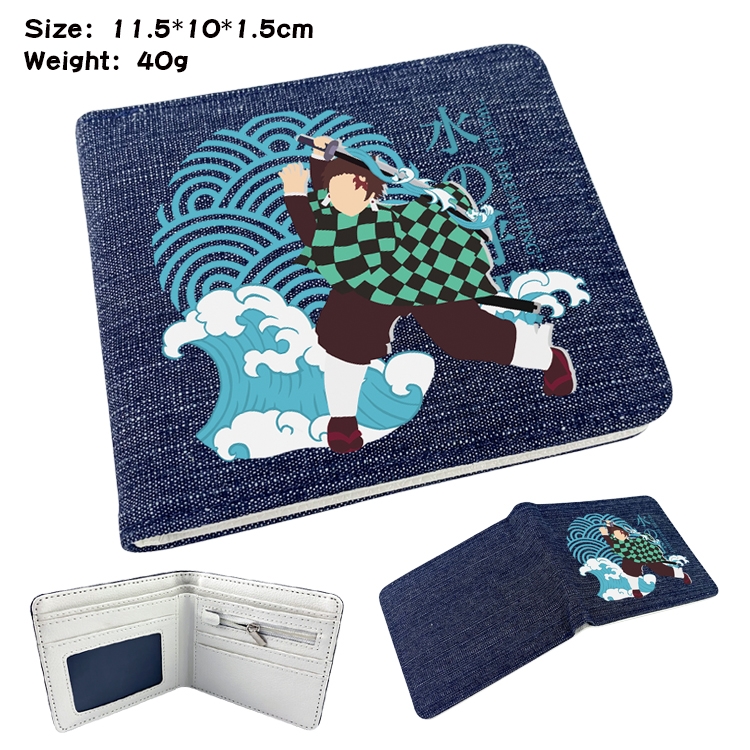 Demon Slayer Kimets Anime Peripheral Denim Folding Wallet 11.5X10X1.5CM 40g