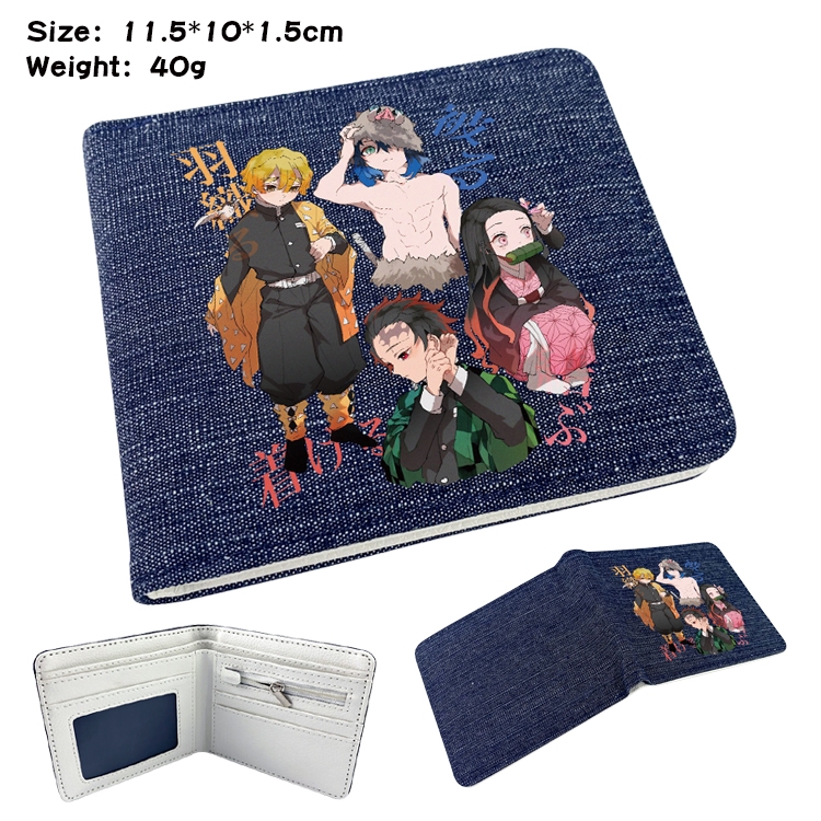 Demon Slayer Kimets Anime Peripheral Denim Folding Wallet 11.5X10X1.5CM 40g