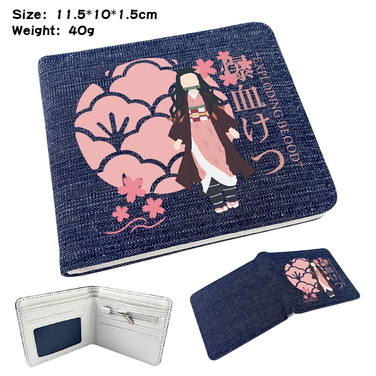Demon Slayer Kimets Anime Peripheral Denim Folding Wallet 11.5X10X1.5CM 40g