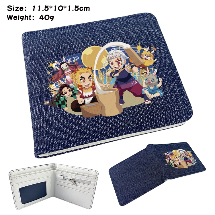 Demon Slayer Kimets Anime Peripheral Denim Folding Wallet 11.5X10X1.5CM 40g