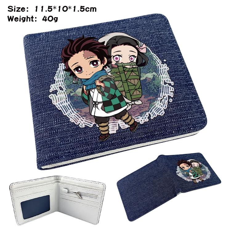 Demon Slayer Kimets Anime Peripheral Denim Folding Wallet 11.5X10X1.5CM 40g