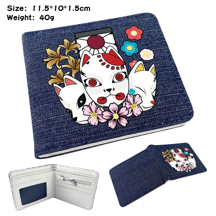 Demon Slayer Kimets Anime Peripheral Denim Folding Wallet 11.5X10X1.5CM 40g
