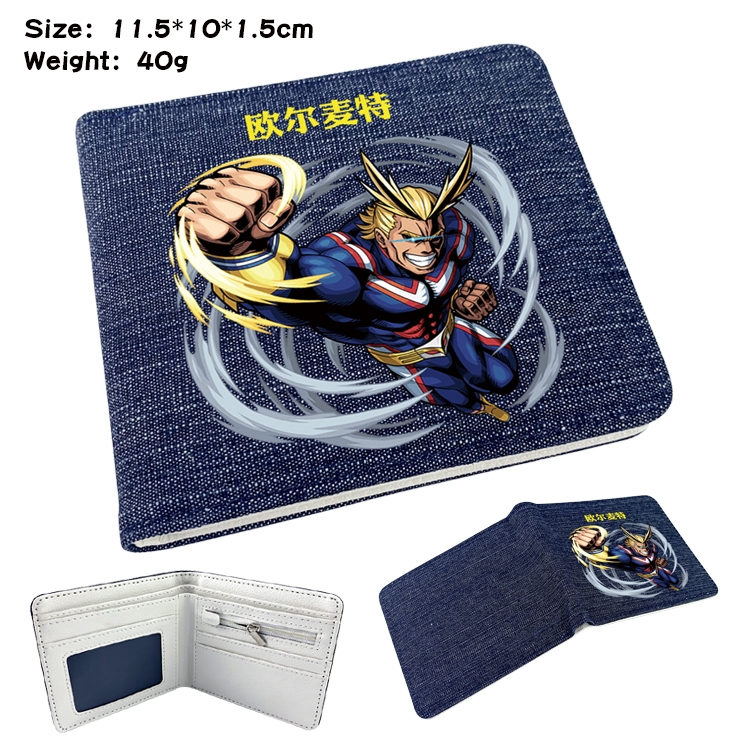 My Hero Academia Anime Peripheral Denim Folding Wallet 11.5X10X1.5CM 40g