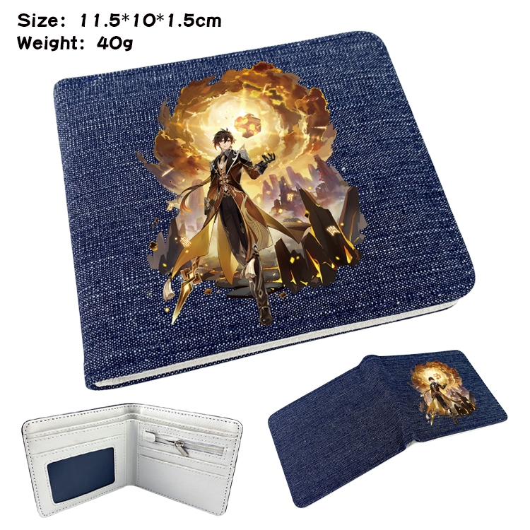 Genshin Impact Anime Peripheral Denim Folding Wallet 11.5X10X1.5CM 40g