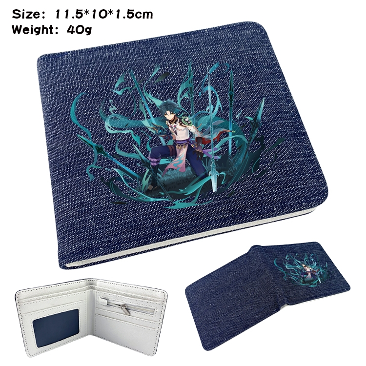 Genshin Impact Anime Peripheral Denim Folding Wallet 11.5X10X1.5CM 40g