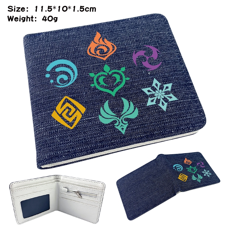 Genshin Impact Anime Peripheral Denim Folding Wallet 11.5X10X1.5CM 40g