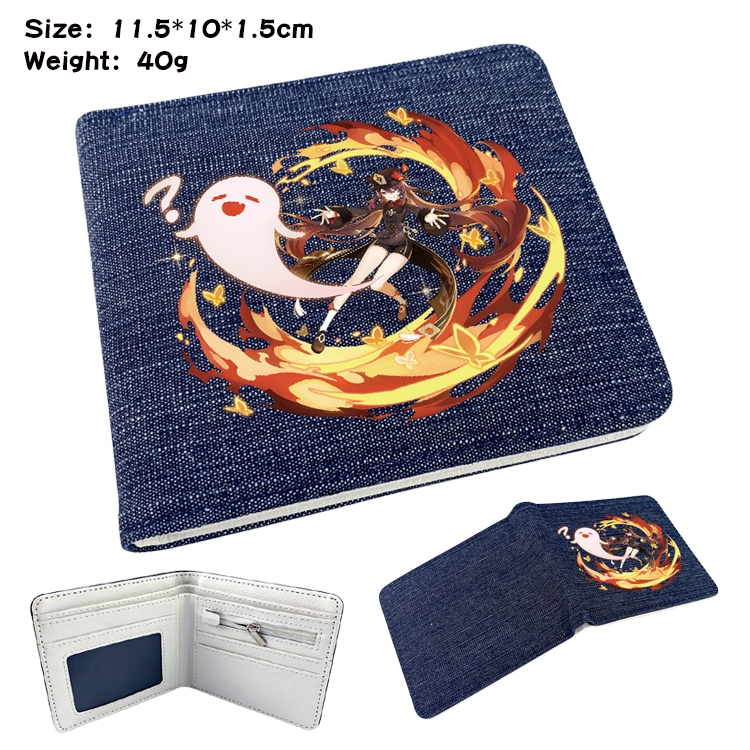 Genshin Impact Anime Peripheral Denim Folding Wallet 11.5X10X1.5CM 40g