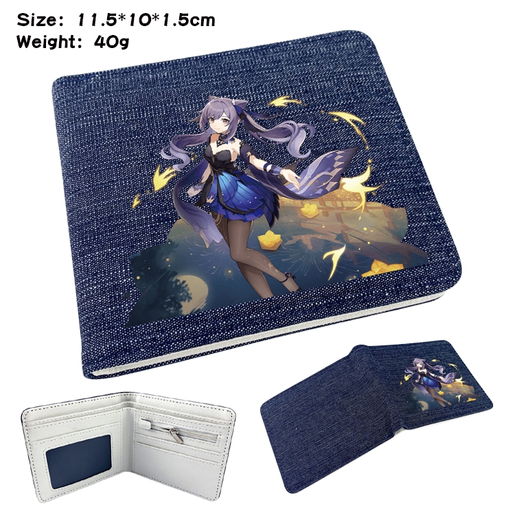 Genshin Impact Anime Peripheral Denim Folding Wallet 11.5X10X1.5CM 40g