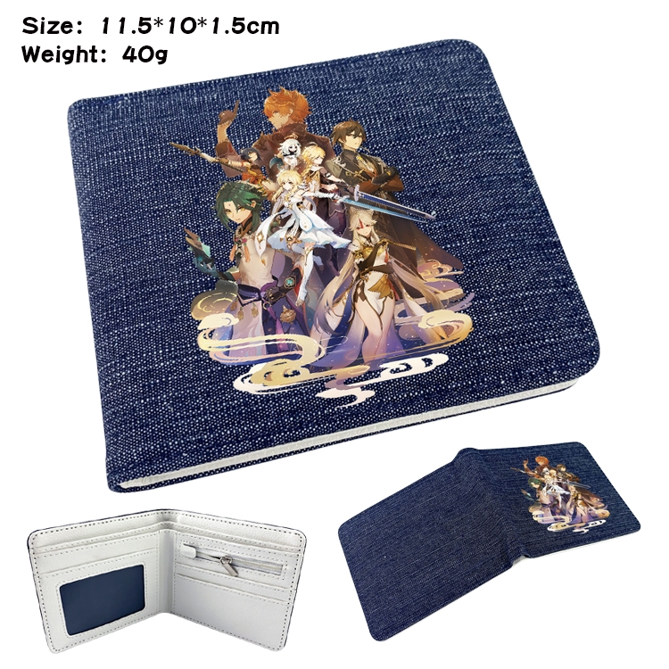 Genshin Impact Anime Peripheral Denim Folding Wallet 11.5X10X1.5CM 40g