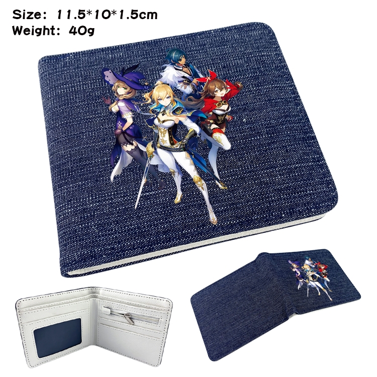 Genshin Impact Anime Peripheral Denim Folding Wallet 11.5X10X1.5CM 40g