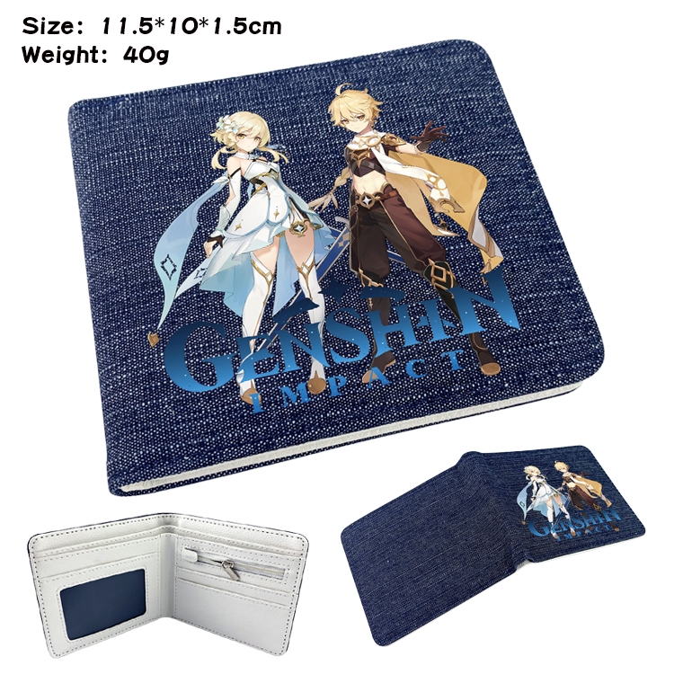Genshin Impact Anime Peripheral Denim Folding Wallet 11.5X10X1.5CM 40g