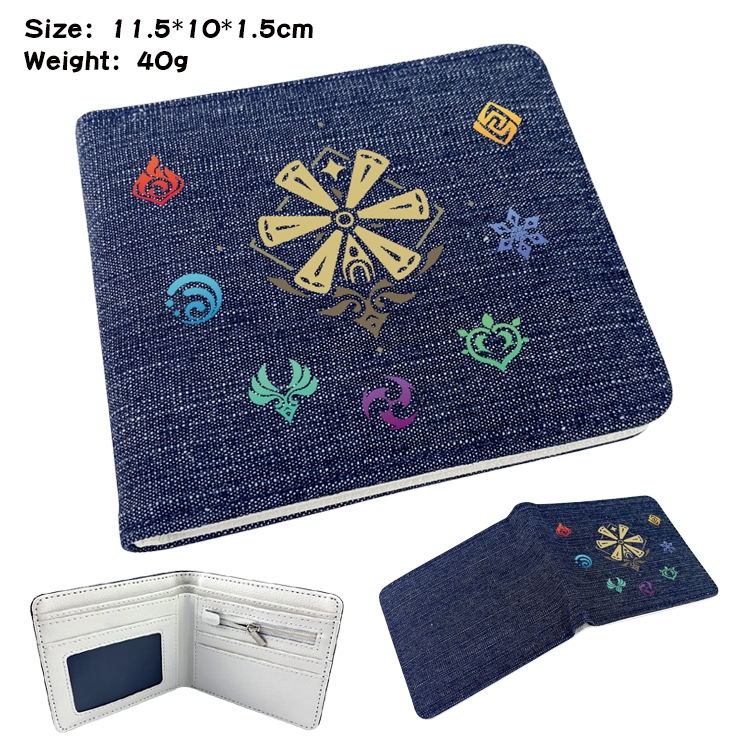 Genshin Impact Anime Peripheral Denim Folding Wallet 11.5X10X1.5CM 40g