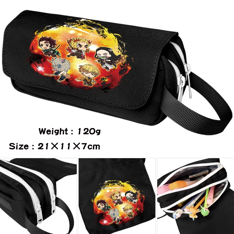 Demon Slayer Kimets Anime Multifunctional Waterproof Canvas Portable Pencil Bag Cosmetic Bag 20x11x7cm