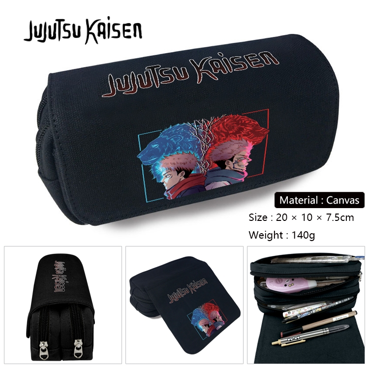 Jujutsu Kaisen Anime Multi-Function Double Zipper Canvas Cosmetic Bag Pen Case 20x10x7.5cm