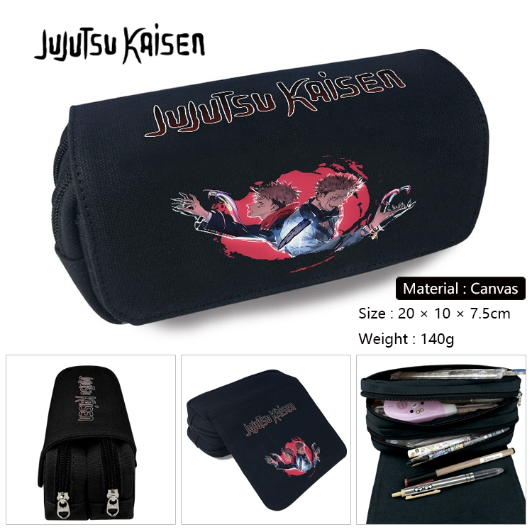 Jujutsu Kaisen Anime Multi-Function Double Zipper Canvas Cosmetic Bag Pen Case 20x10x7.5cm