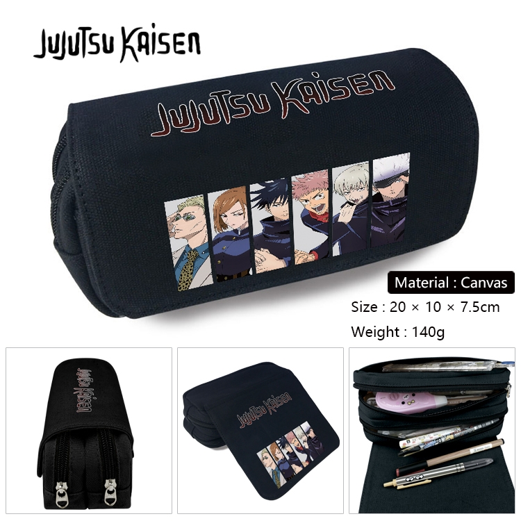 Jujutsu Kaisen Anime Multi-Function Double Zipper Canvas Cosmetic Bag Pen Case 20x10x7.5cm