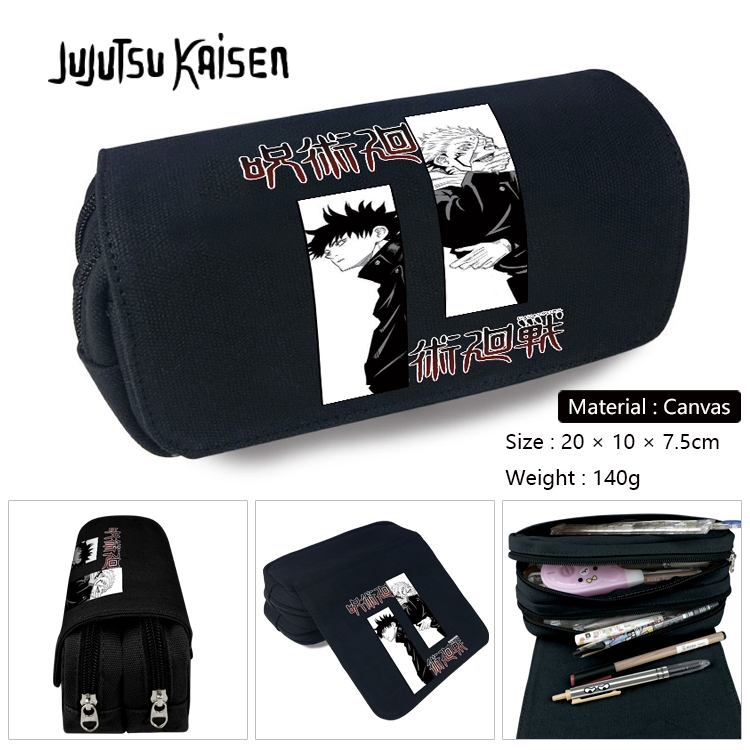 Jujutsu Kaisen Anime Multi-Function Double Zipper Canvas Cosmetic Bag Pen Case 20x10x7.5cm