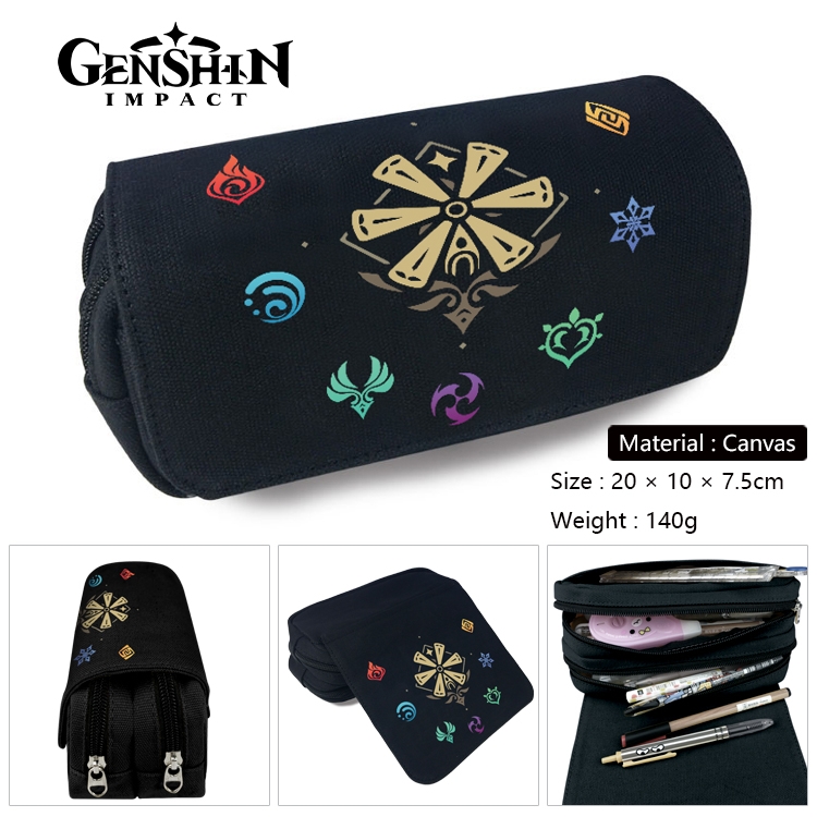 Genshin Impact Anime Multi-Function Double Zipper Canvas Cosmetic Bag Pen Case 20x10x7.5cm