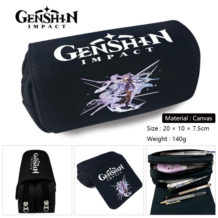 Genshin Impact Anime Multi-Function Double Zipper Canvas Cosmetic Bag Pen Case 20x10x7.5cm