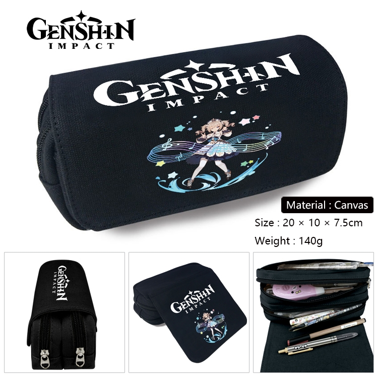 Genshin Impact Anime Multi-Function Double Zipper Canvas Cosmetic Bag Pen Case 20x10x7.5cm