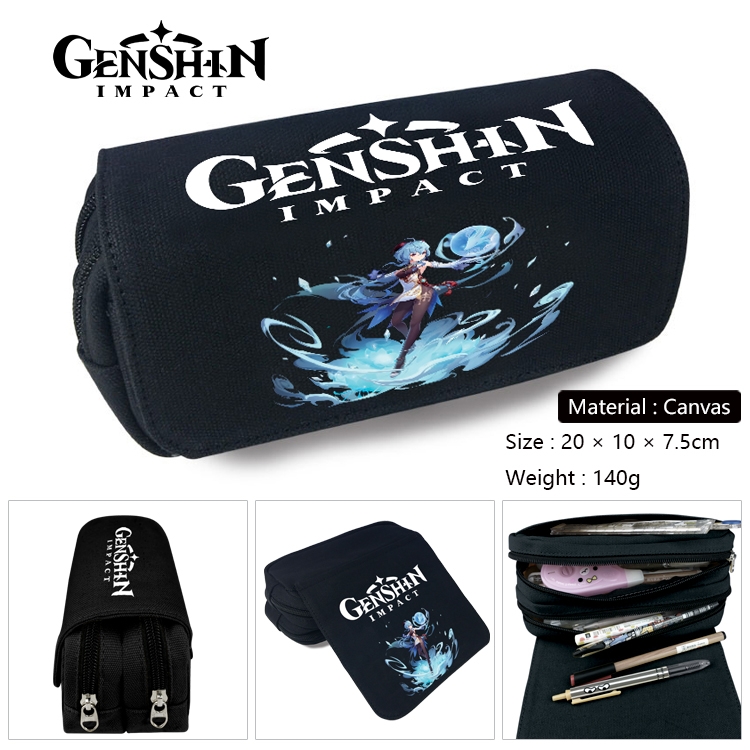 Genshin Impact Anime Multi-Function Double Zipper Canvas Cosmetic Bag Pen Case 20x10x7.5cm