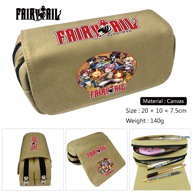  Fairy tail Anime Multi-Function Double Zipper Canvas Cosmetic Bag Pen Case 20x10x7.5cm