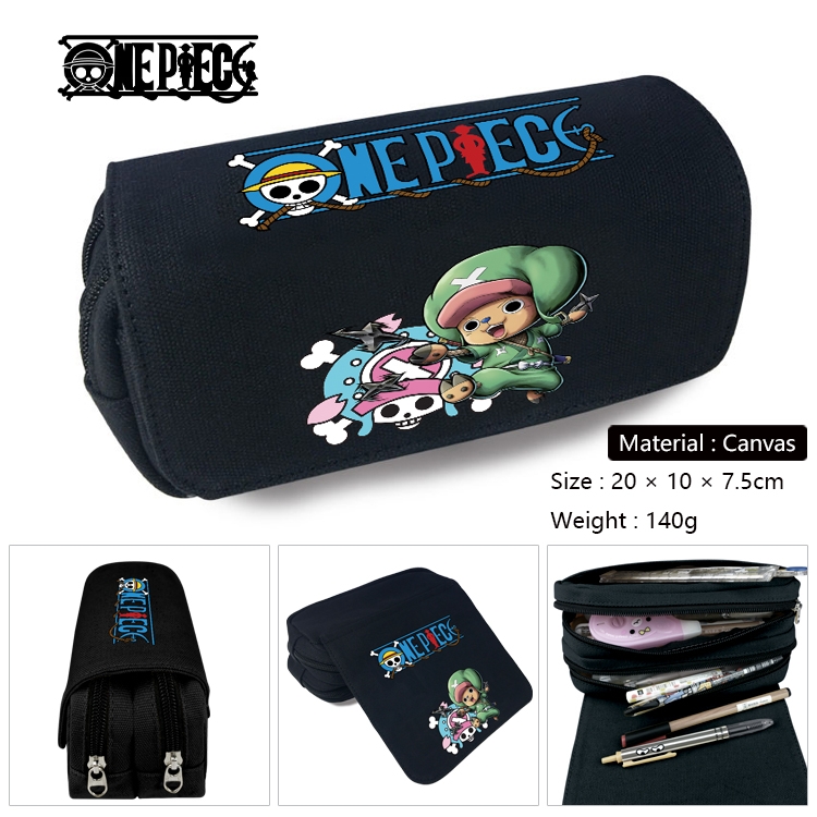 One Piece Anime Multi-Function Double Zipper Canvas Cosmetic Bag Pen Case 20x10x7.5cm
