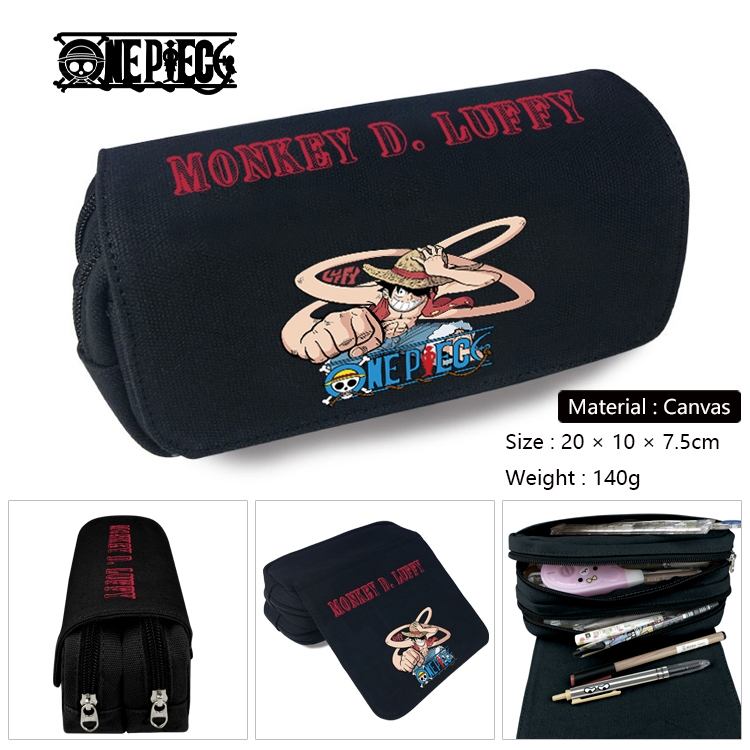 One Piece Anime Multi-Function Double Zipper Canvas Cosmetic Bag Pen Case 20x10x7.5cm