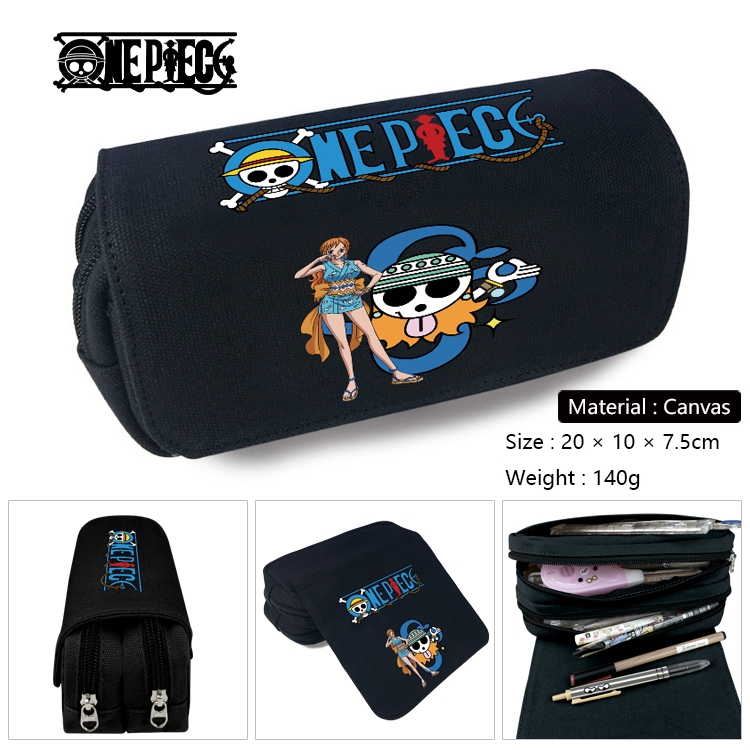 One Piece Anime Multi-Function Double Zipper Canvas Cosmetic Bag Pen Case 20x10x7.5cm
