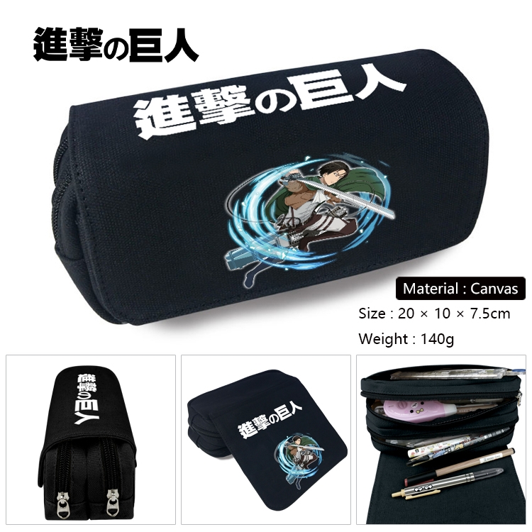 Shingeki no Kyojin Anime Multi-Function Double Zipper Canvas Cosmetic Bag Pen Case 20x10x7.5cm