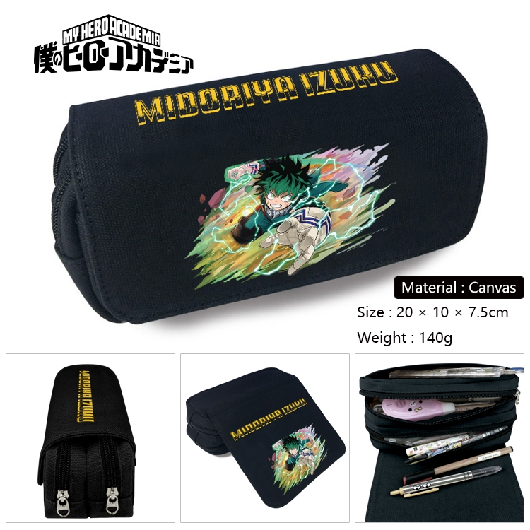 My Hero Academia Anime Multi-Function Double Zipper Canvas Cosmetic Bag Pen Case 20x10x7.5cm